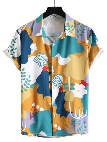 

men random bird & floral print shirt g6dg#, White;black