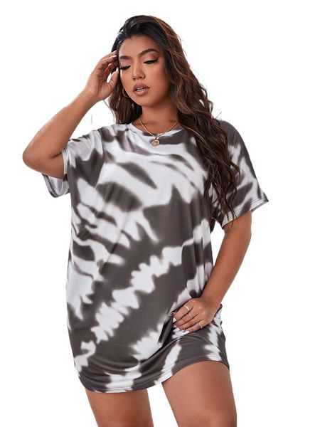 

plus tie dye dolman sleeve nightdress y4im#, Black;white