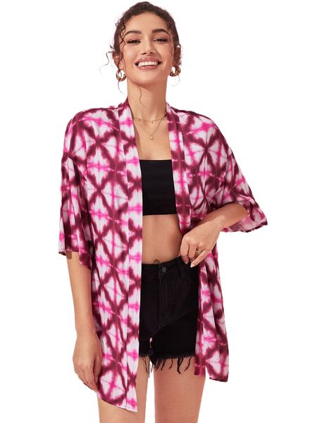 

x simone desantis tie dye geo print drop shoulder kimono a8sr#, White;black