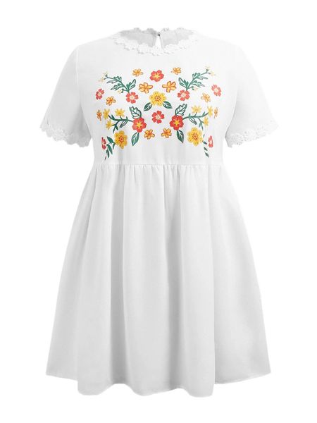 

plus lace appliques floral print dress 63hm#, Black