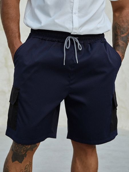 

extended sizes men slant pocket drawstring waist shorts n2s0#, White;black