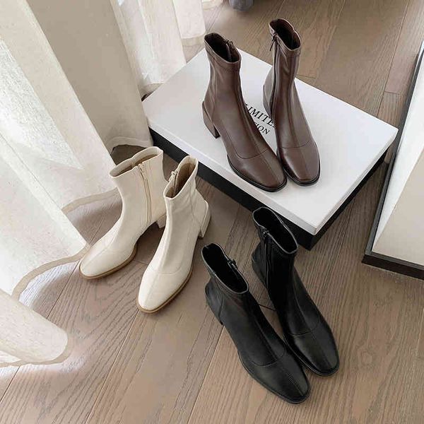 

boots autumn and winter elastic boots solid color thick heel side zipper short simple plain korean round head 69hn, Black
