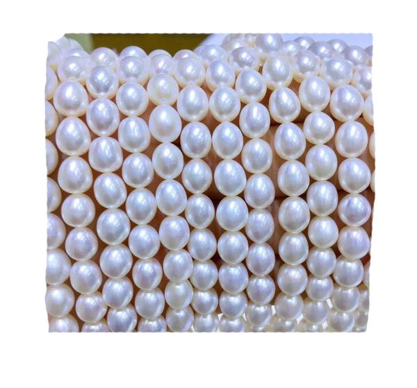 perle bianche d'acqua dolce naturali pure al 100% 8-9mm brillante impeccabile corto a forma di riso paffuto perla semilavorata 39-40 cm per collana braccialetto fai da te