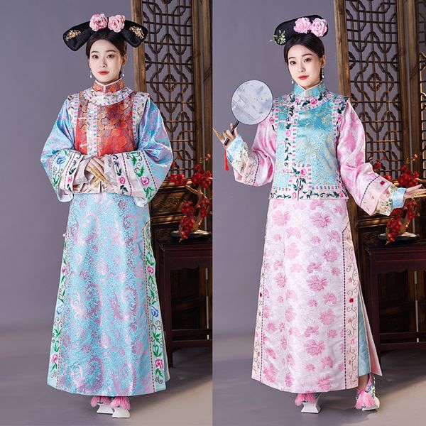 

tv film stage wear women elegant cheongsam dress qing dynasty princess costume embroidery theatrical robe cosplay drama show dress, Black;red