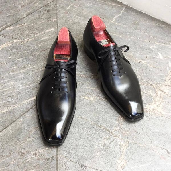 

Men Elegant Oxford Shoes Solid Color PU Square Toe Simple Lace-Up Classic Fashion Business Casual Wedding Daily Dress Shoes, Clear