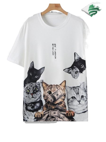 

men animal & japanese letter graphic tee v4k4#, White;black