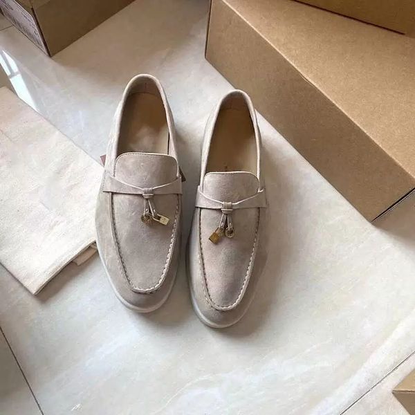 

suede casual shoes for women round toe loafers mental decor chic leisure shoe designer luxury brand flats slip on thick sole trainer, Black
