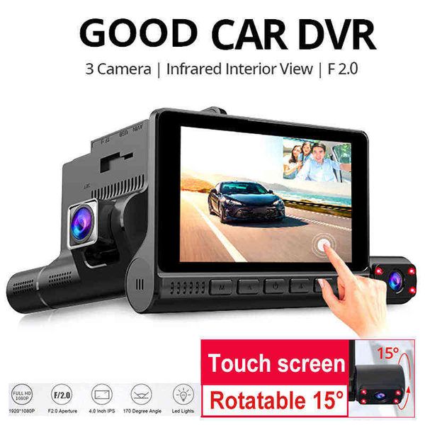 Leslie Inch Touch Screen Dash Cam Camera Lens Car Dvr Hd P Car Digital Video Recorder Dashcam per vista posteriore G Sensor J220601