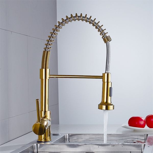 Golden Spring Single Handle Fole, retire a torneira rotativa rotativa e fria torneira pia da cozinha misturador de água durável TAP T200424