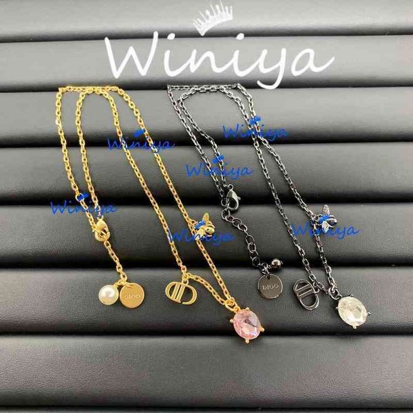 

necklace new letter oval diamond pearl clavicle chain temperament simple fashion necklace, Silver
