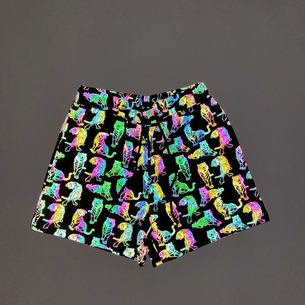 Herren-Shorts, mehrfarbig, reflektierend, Pilz, Tiger, Zebra, Schlangenleder, für Männer, Sommer, Nacht, glänzend, Biker, Damen, kurze Hosen, Paar, Hip-Hop, sexy Damen