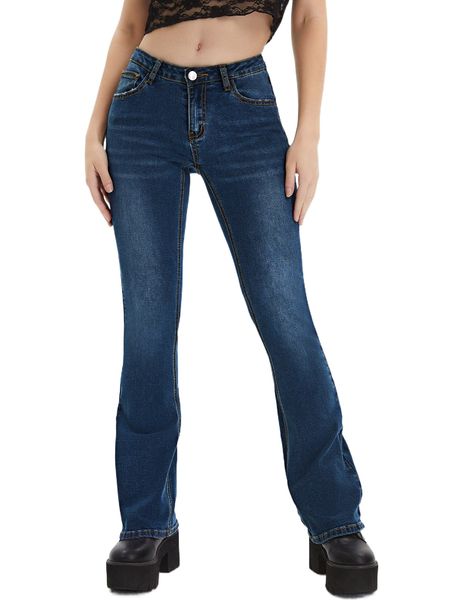 

slant pocket bootcut leg jeans 62m3#, Blue