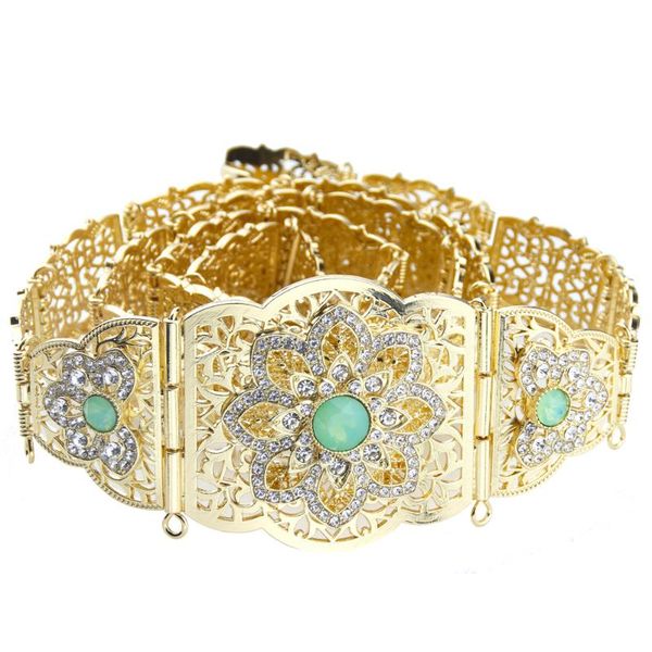 

belts sunspicems gold silver color morocco caftan belt for women metal chain adjustable length mint green stone arab robe waist, Black;brown