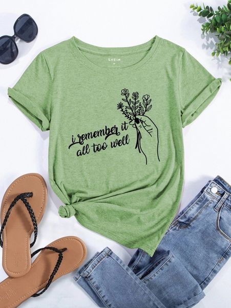 

slogan & figure graphic tee d22s#, White