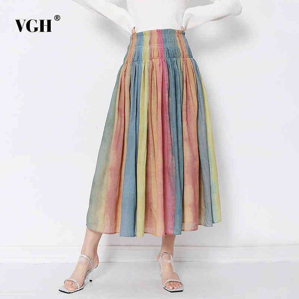 

hit color striped skirt for women high waist elegant casual midi skirts female fashionable clothing spring 210507, Black