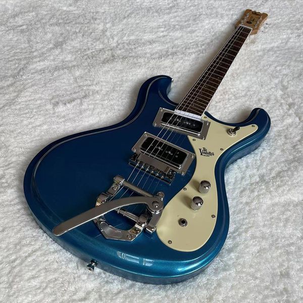 Kundenspezifische 1966 Ventures Mosrite Zero Fret JRM Johnny Ramone E-Gitarre mit Tremolo-Saitenhalter und zwei schwarzen P-90-Tonabnehmern