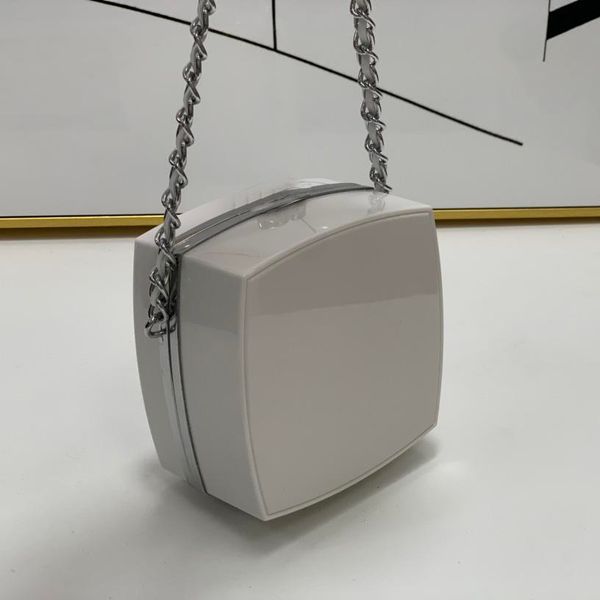 

22ss f/w france womens mirror power box vanity bags silver metal hardware matelasse chain crossbody shoulder cosmetic case outdoor sacoche d