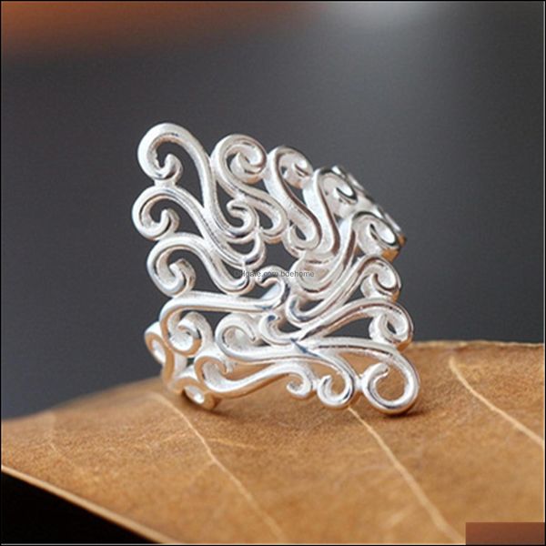 Anelli a fascia Gioielli Donna Europa Geometrico Hollow Design 925 Sterling Argento Per le signore Retro Wedding Party Quotidiano Finger Metal Knuckle Ring Dro