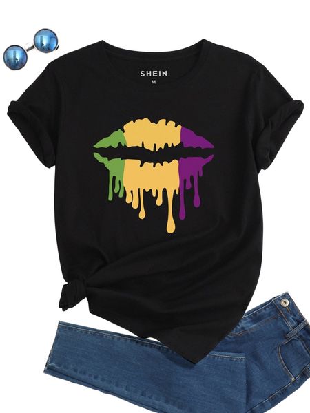 

figure print round neck t-shirt b56u#, White