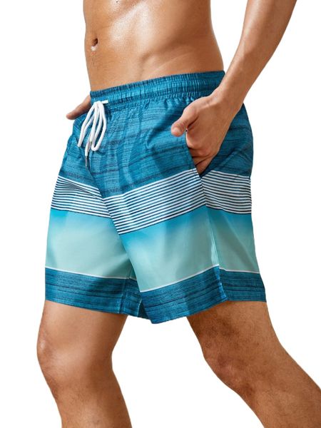 

men striped print ombre drawstring waist shorts e2na#, White;black