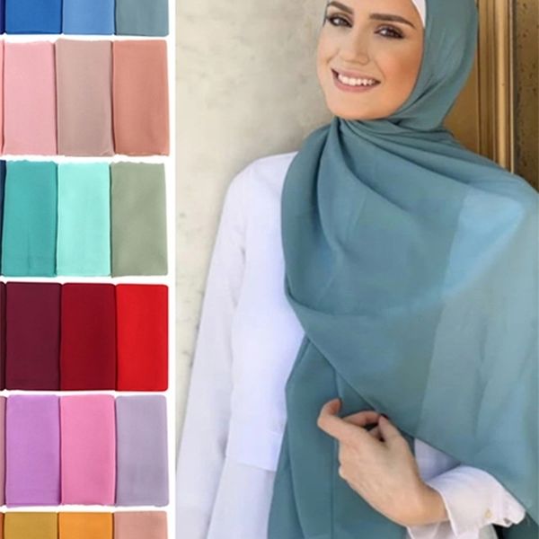 

muslim bubble chiffon hijab scarf woman solid color soft long shawls and wraps georgette islamic head scarves ladies hijabs 220718, Blue;gray