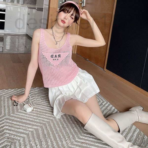 

women's tanks & camis designer spring 2022 new three color pullover head low round neck hollow out fashion letter knitted suspender ves, White