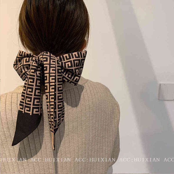 Retro Brief Leopard Haarbänder Turban Bandanas für Frauen Mode Druck Schleife Satin Haarband Zubehör Schal Großhandel AA220323
