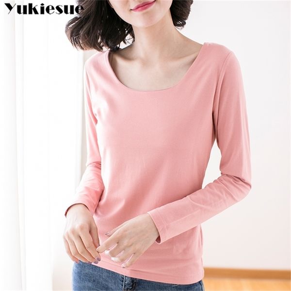 

tee shirt femme fashion o neck tshirt women casual loose long sleeve cotton t shirt spring plus size women t shirt 210412, White