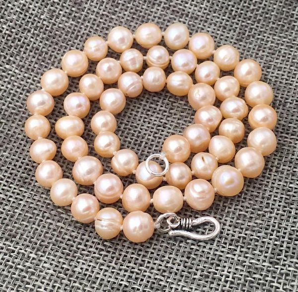 

new natural pink 8-9mm freshwater pearl necklace 18, Silver