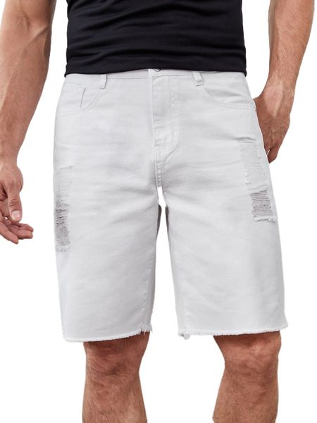 

men ripped raw cut denim shorts r2bx#, White;black