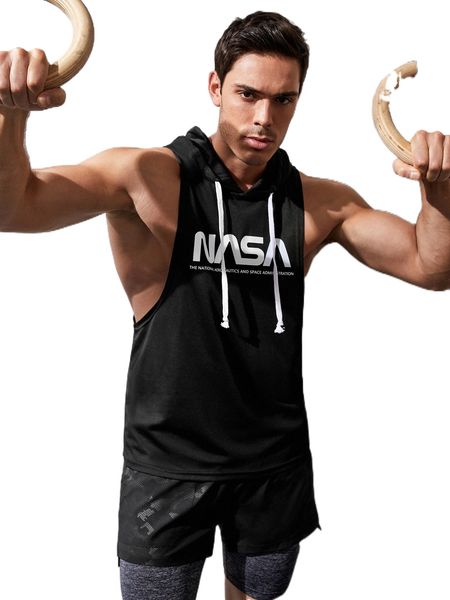 

men letter graphic drawstring hooded sports tank w7rk#, White;black