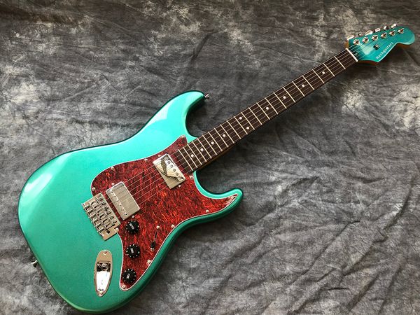 

chinese custom st electric guitar, metal green guitar, straight hair