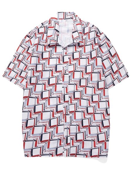 

romwe guys allover chain print shirt j3if#, White;black