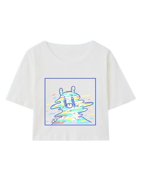 

romwe x whonwhon cartoon graphic crop tee 75rz#, White