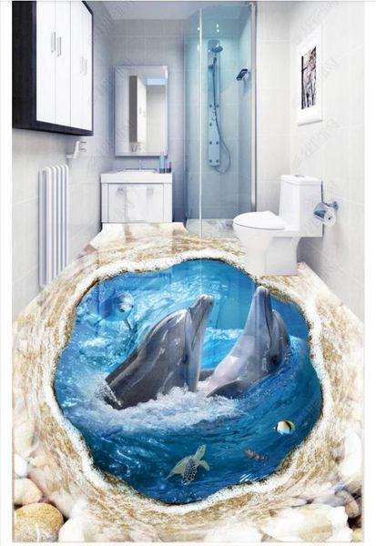 Carta da parati personalizzata 3d murale wallpaper subacquea onde idromassaggio Dolphin romantico oceano pavimento adesivo soggiorno in PVC Waterproof Wear Wear Paper