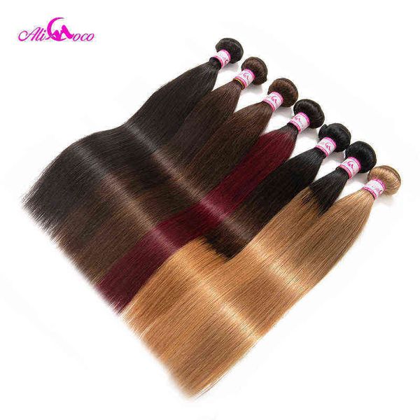 

hair extensions pieces ali coco-mechones de pelo liso brasileo cabello 100% tejido humano ombr 8-30 pulgadas #2/#4/1b/27/ #27/1b/99j no remy, Black;brown