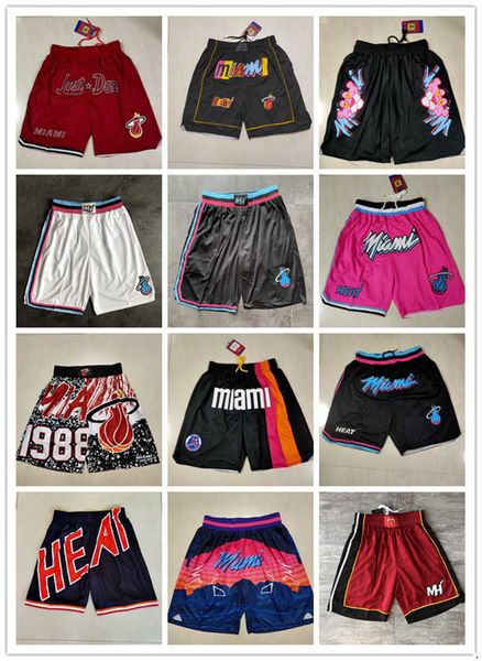 

miami''heat''men throwback basketball shorts pocket, Black