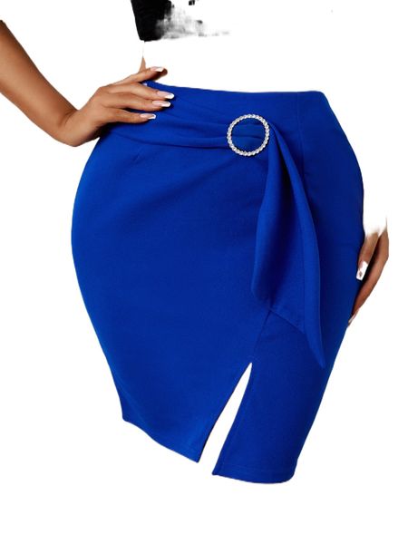 

sxy ring decor slit hem bodycon skirt a5nd#, Black