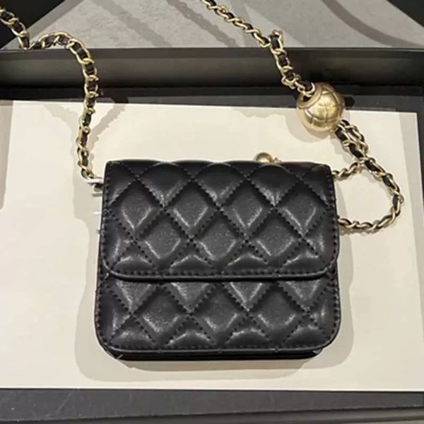 

22ss women's mini flip cross design bag black leather classic handbag gold metal chain gold ball regulator handbag 12*10cm ly