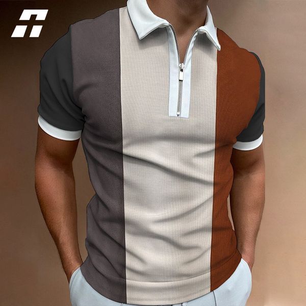 

stripe men polo men shirt short sleeve polo shirt contrast color polos clothing summer business casual zipper men tee 220620, White;black