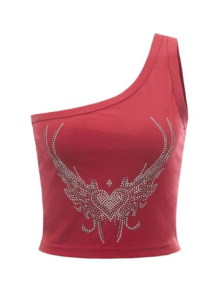 

heart rhinestone one shoulder crop d5ik#, White