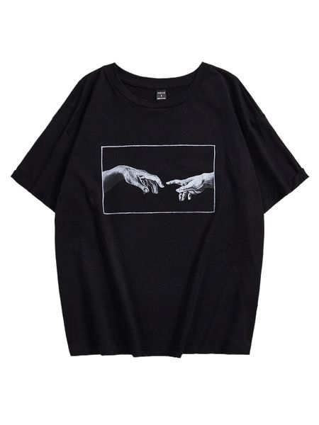 

x sosiwon hands print d.rop s.houlder tee f3h3#, White