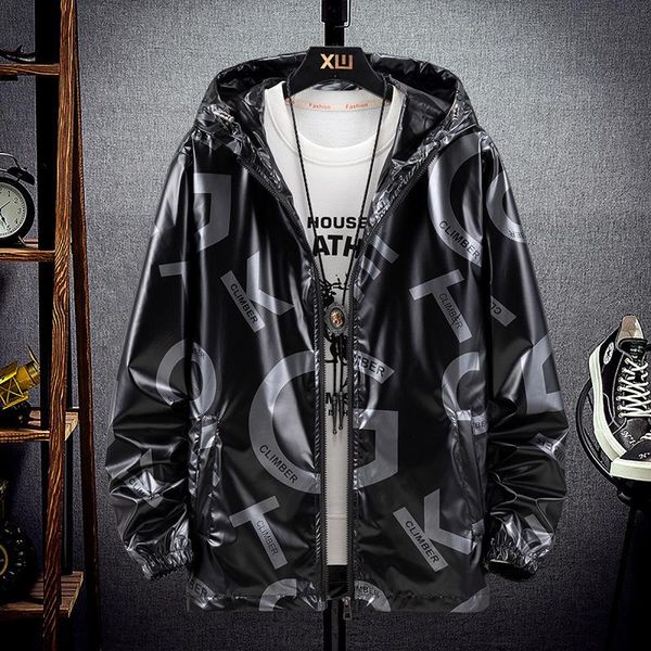 Herrenjacken #7034 Schwarz Grau Silber Blau Glänzende Oberfläche Jacke Mantel Männer Plus Größe 7XL Streetwear Hip Hop Buchstaben Gedruckt JackenHerren