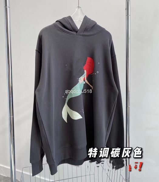 

women's hoodies & sweatshirts early spring mo cartoon mermaid letter printing casual loose os large version age reducing hooded pullove, Black