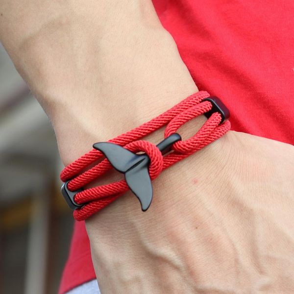 

charm bracelets hand braided whale tail viking bracelet charms handmade red rope braslet for men wristband string adjustband jewelry homme, Golden;silver