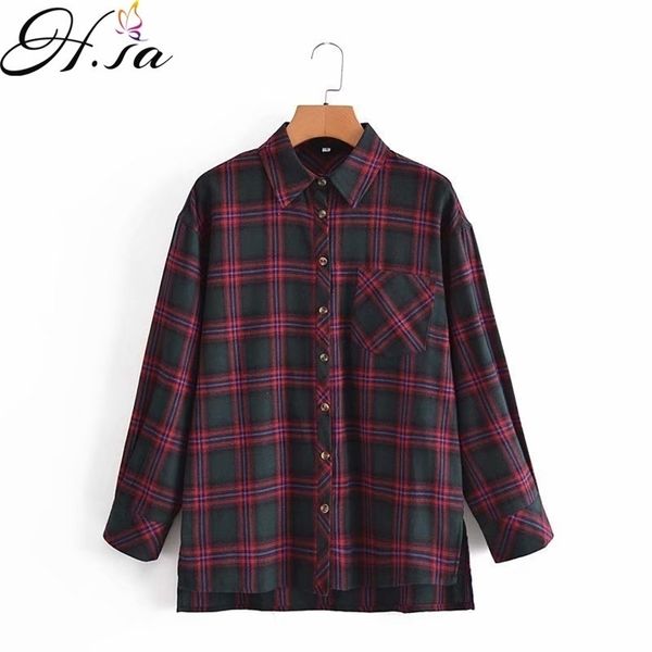 

hsa european and american summer wind women's plaid loose-fitting long sleeve shirt 9700 210716, White
