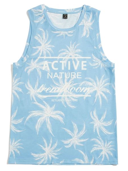 

men letter & tropical print tank h5f1#, White;black