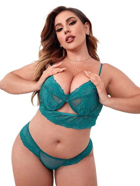 

plus contrast lace underwire lingerie set w5kj#, Black;white