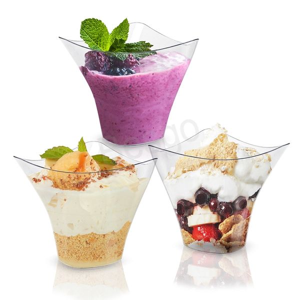 Desechable Jelly Plastic Cup Helado Mini Postre Cake Cups Con Cuchara Cocina Transparente Fruta Vegetal Ensalada Taza BH6463 WLY