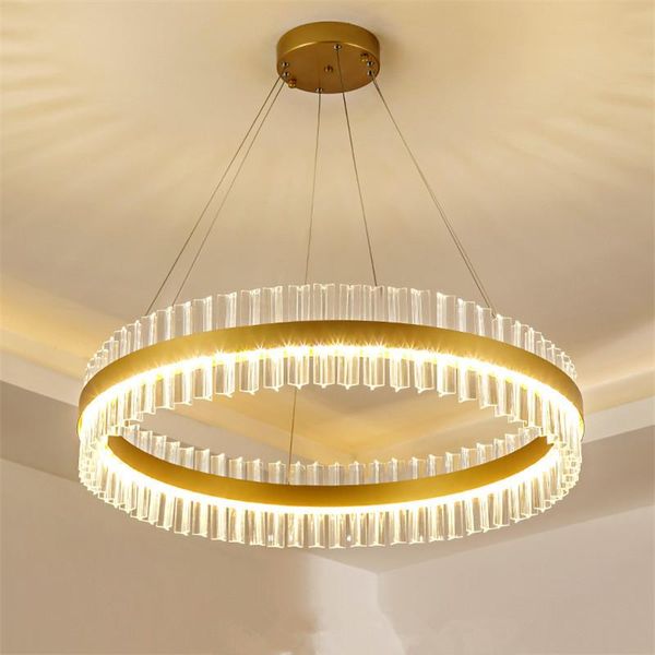 Pendelleuchten LED Postmoderne runde goldene Edelstahl-Kristall-Kronleuchter-Beleuchtung Lustre Suspension-Leuchte Lampen für EsszimmerPen